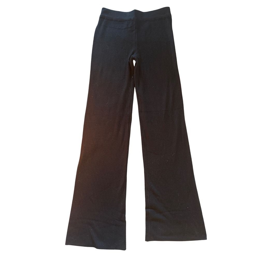 Spring + Mercer Black Ribbed Knit Wide Leg Pull On Pants Rayon Blend
